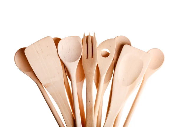 Close-up de utensílios de cozinha de madeira variados — Fotografia de Stock