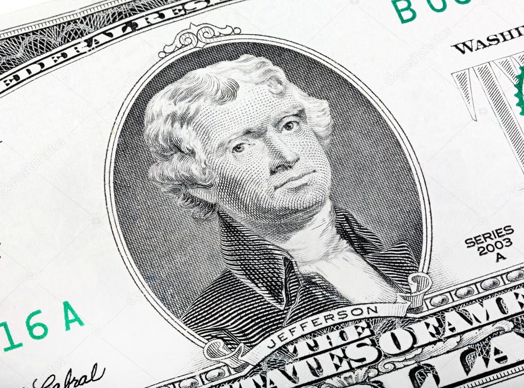 Thomas Jefferson. Qualitative portrait from 2 lucky dollars bill