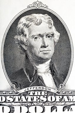 Thomas Jefferson yakın çekim iki ABD Doları Not.