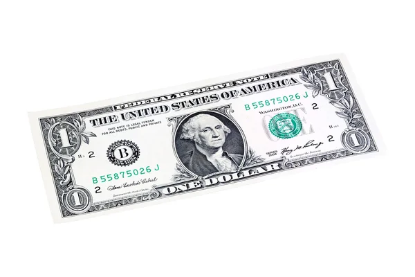 Foto de um dólar sobre um fundo branco, estampado a partir de sete fotos . — Fotografia de Stock