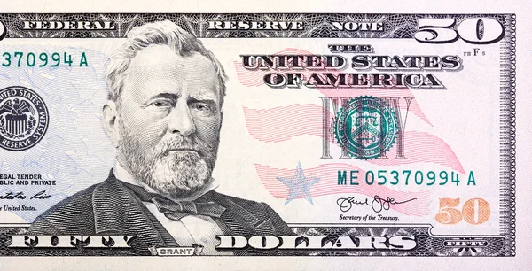 Een Amerikaanse vijftig 50 dollar bill close up van Grant. — Stockfoto