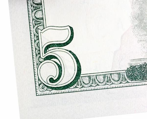 Το στοιχείο των πέντε δολαρίων που απομονώνονται σε λευκό φόντο. — Φωτογραφία Αρχείου