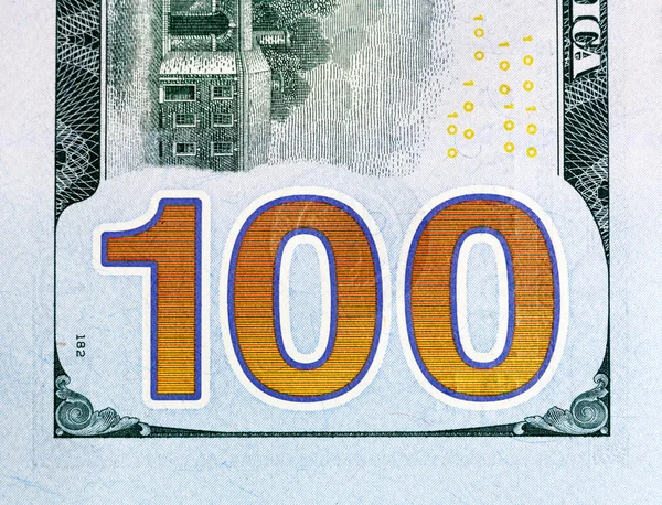 100 numaralı. Yüz dolar bill parçası closw-up, yeni baskı. — Stok fotoğraf