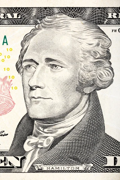 Alexander Hamilton portrait from ten dollar bill close-up. — Stock Photo, Image