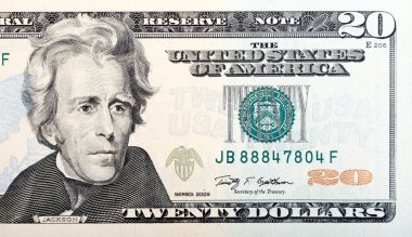Yirmi dolarlık banknot. Amerikan parası.
