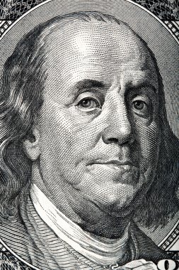 Portrait of Benjamin Franklin on the hundred dollar bill. clipart
