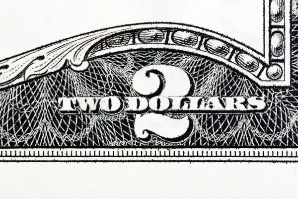 Twee dollar bill, super macro schot. — Stockfoto