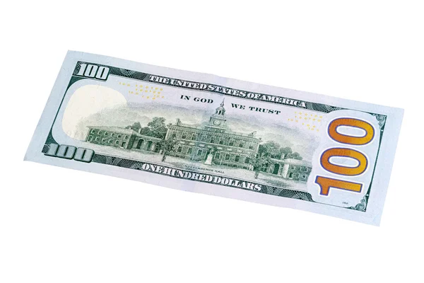 Skládané foto. Zadní část nové 100 dolarové bankovky. — Stock fotografie