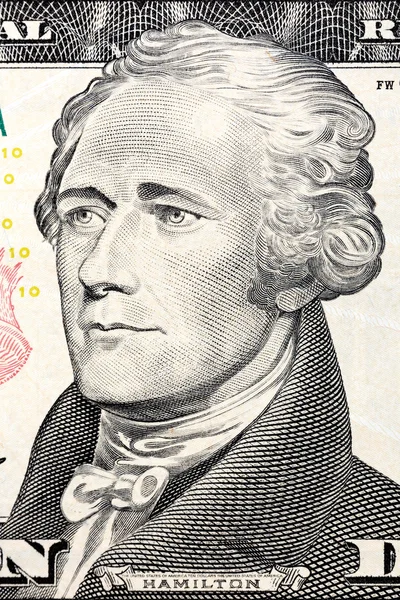 Americký prezident Alexander Hamilton na deset dolarové bankovky. — Stock fotografie