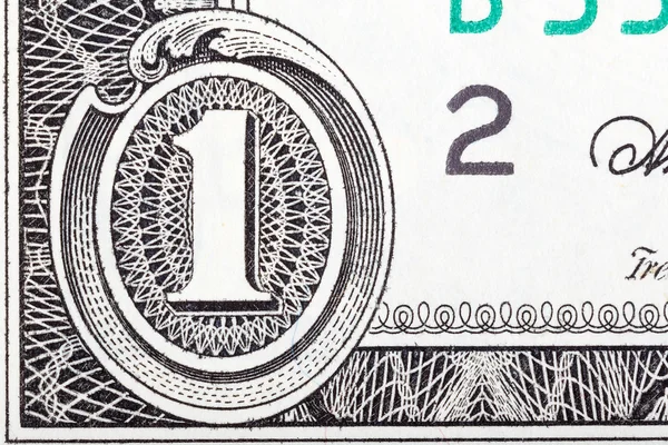 Digit One from dollar banknote close-up. — Stock Photo, Image