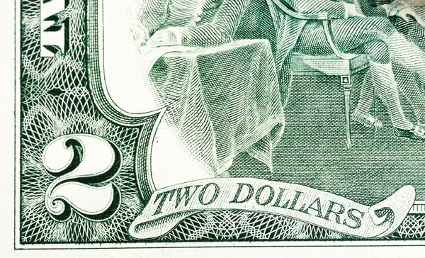 Close up of 2 dollar bill. Whole background. — Stock Photo, Image