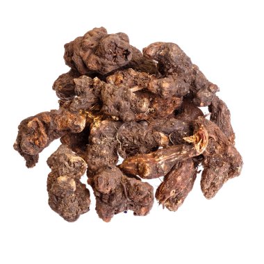 Havlıcan kökü üzerinde beyaz izole tıbbî kullanım için.