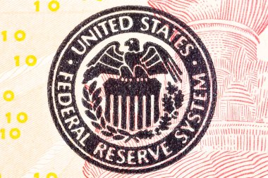 Federal Reserve icon on a ted dollar bill. clipart