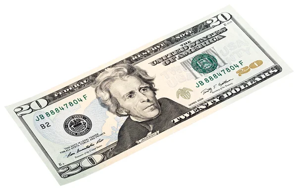 20 dollars bill. Isolated on white. Stacked photo — Stock Photo, Image