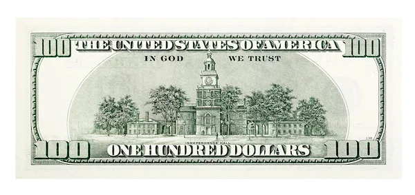 Beyaz izole eski yüz dolarlık banknot arkası.