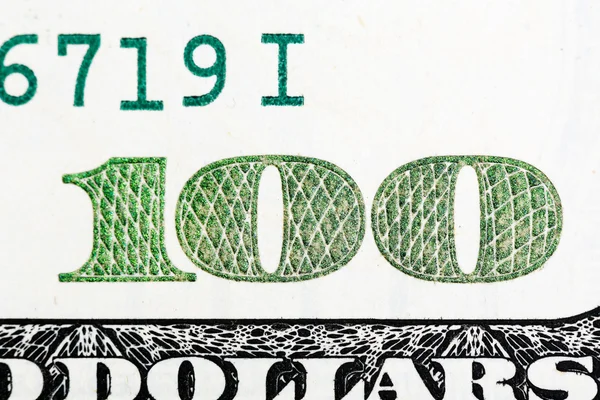 Fragment 100 bankovek v makru — Stock fotografie