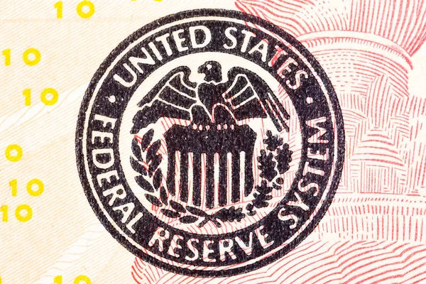 Federal Reserve icon on a ted dollar bill. — Stock Photo, Image