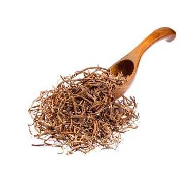 Valerian root on the wooden spoon. clipart