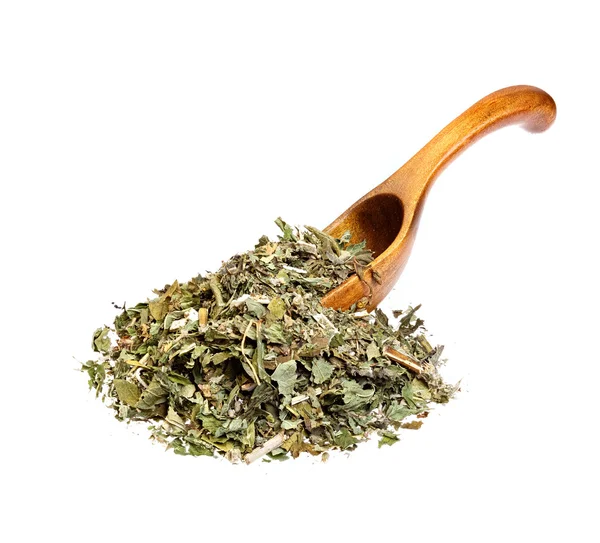 Dried mint on the wooden spoon. — Stock Photo, Image