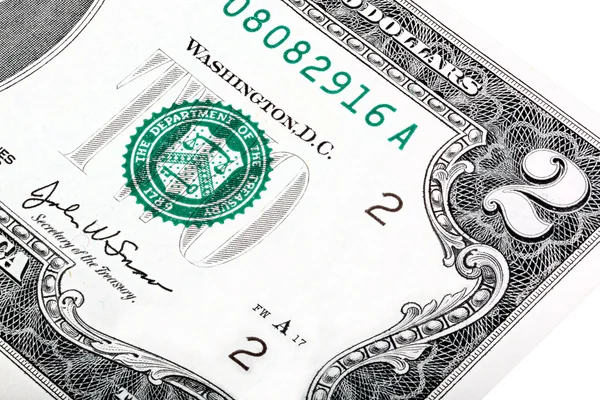 Part of the two U.S. dollar bill. Made an angle end stacked. — Stock Photo, Image