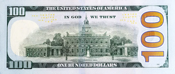 Back of new one hundred dollar bill. — Stock Photo, Image