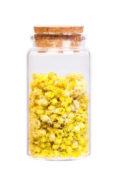 Helichrysum çiçekler bir şişe mantarı ile tıp için bize stopper