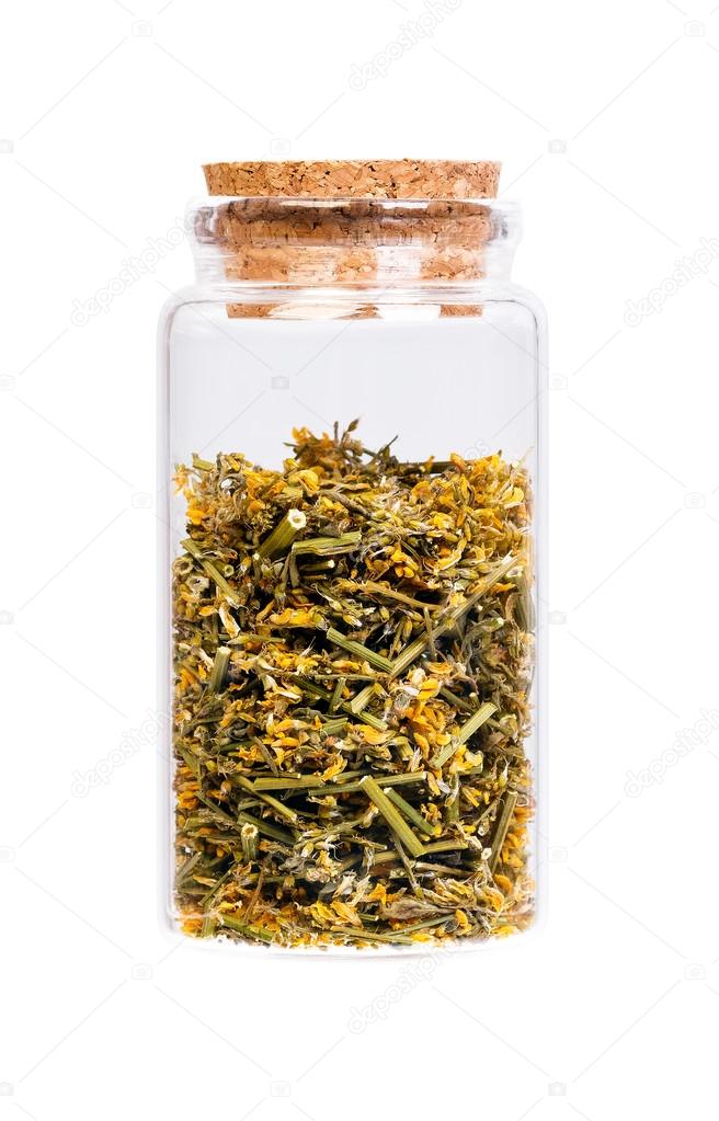 Dried Melilotus officinalis (Yellow Sweet Clower) in a bottle wi