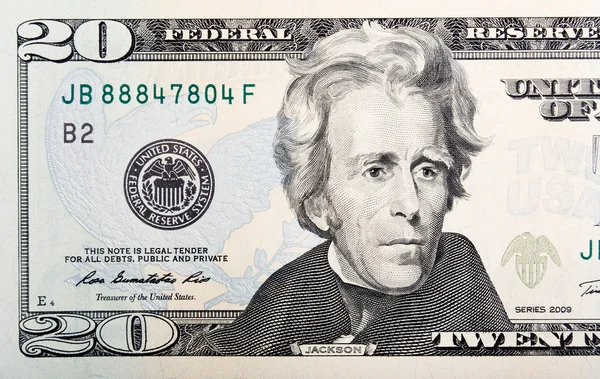 Twenty paper U.S. dollars bill macro — Stock Photo, Image