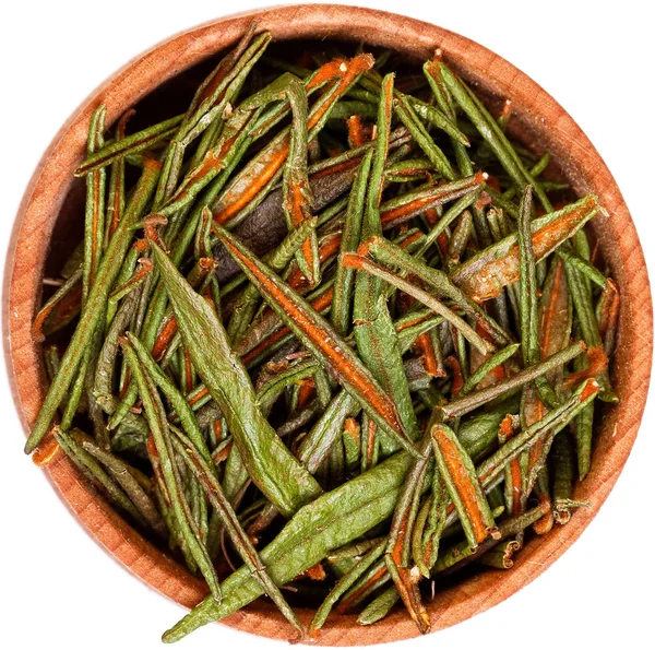 Marsh (Northern) Labrador Tea (Ledum palustre) in a small wooden — Stock Photo, Image