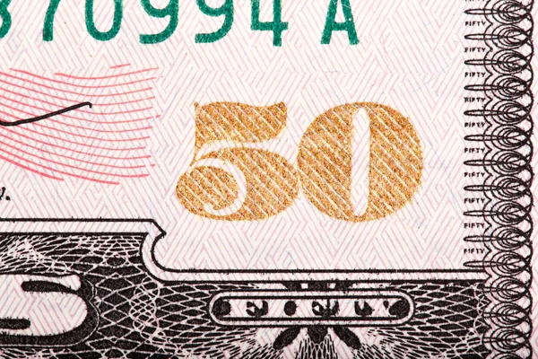 Macro shot with fifty dollar bill. — Stock Photo, Image