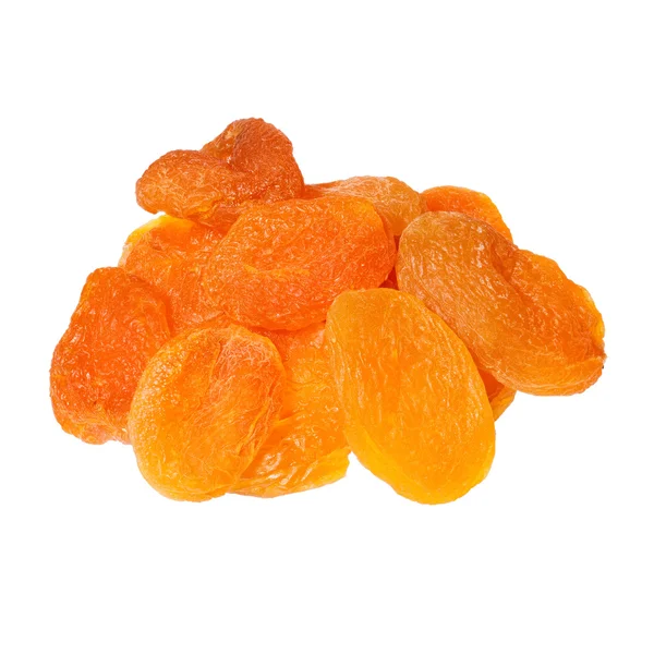 A heap of dried apricots isolated on white background. Viewed fr — Stock Photo, Image