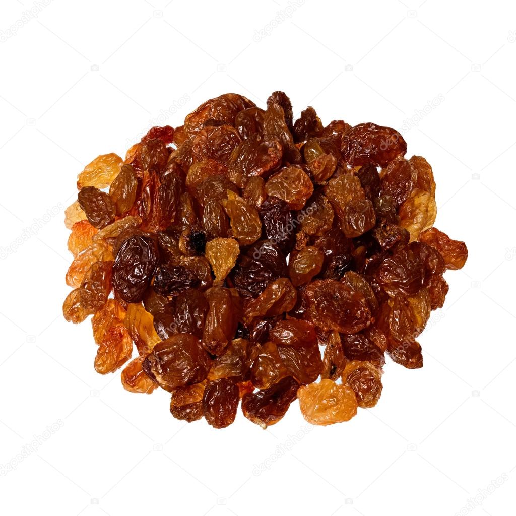 Pile of raisins isolated on white.