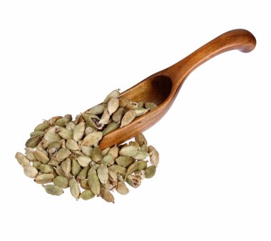 Kakuleden tahta kaşık, beyaz arka plan üzerinde izole içinde.