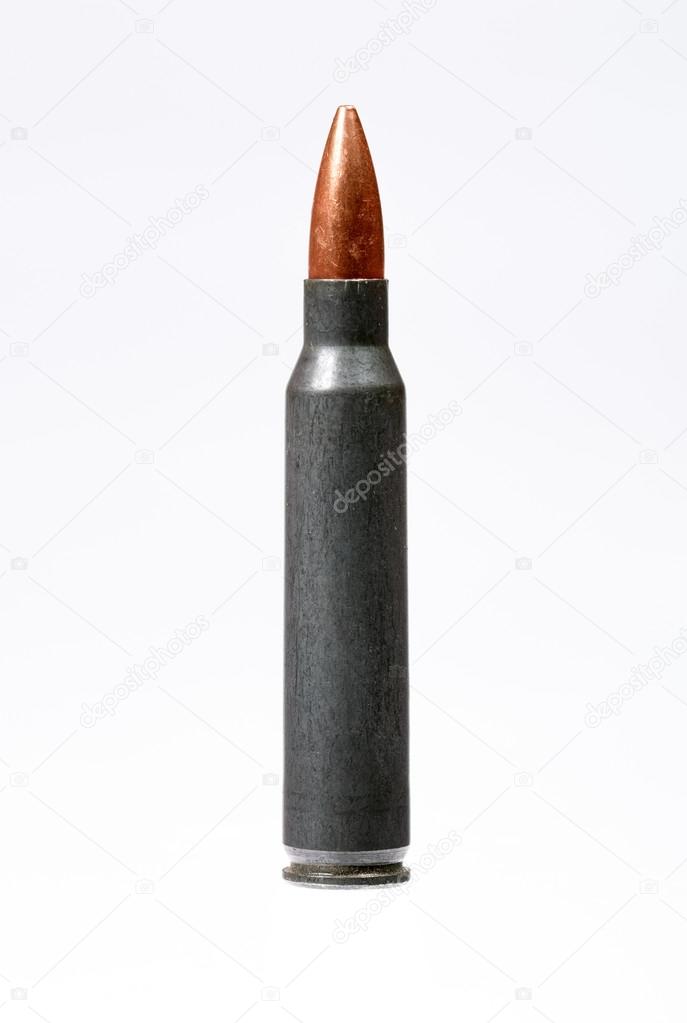 Single rifle bullet over white.