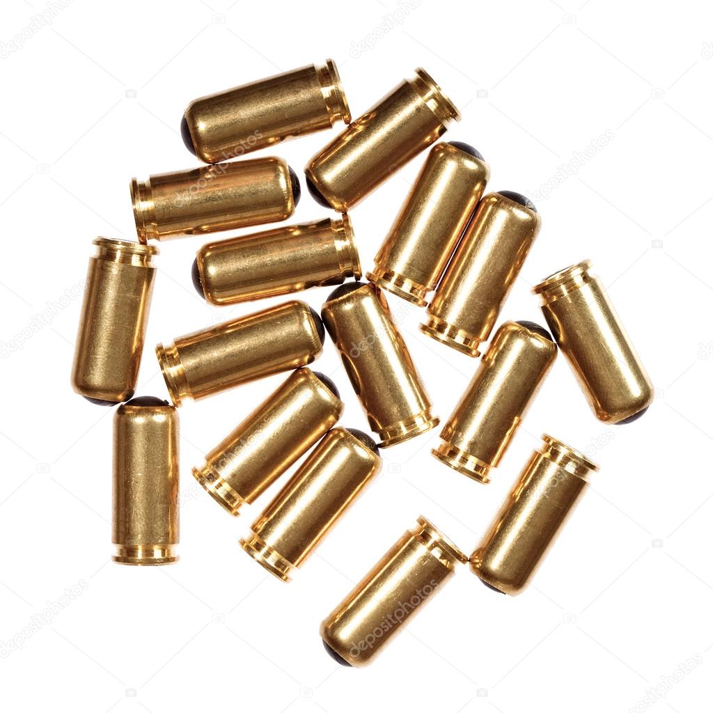 9mm bullets isolated on white.