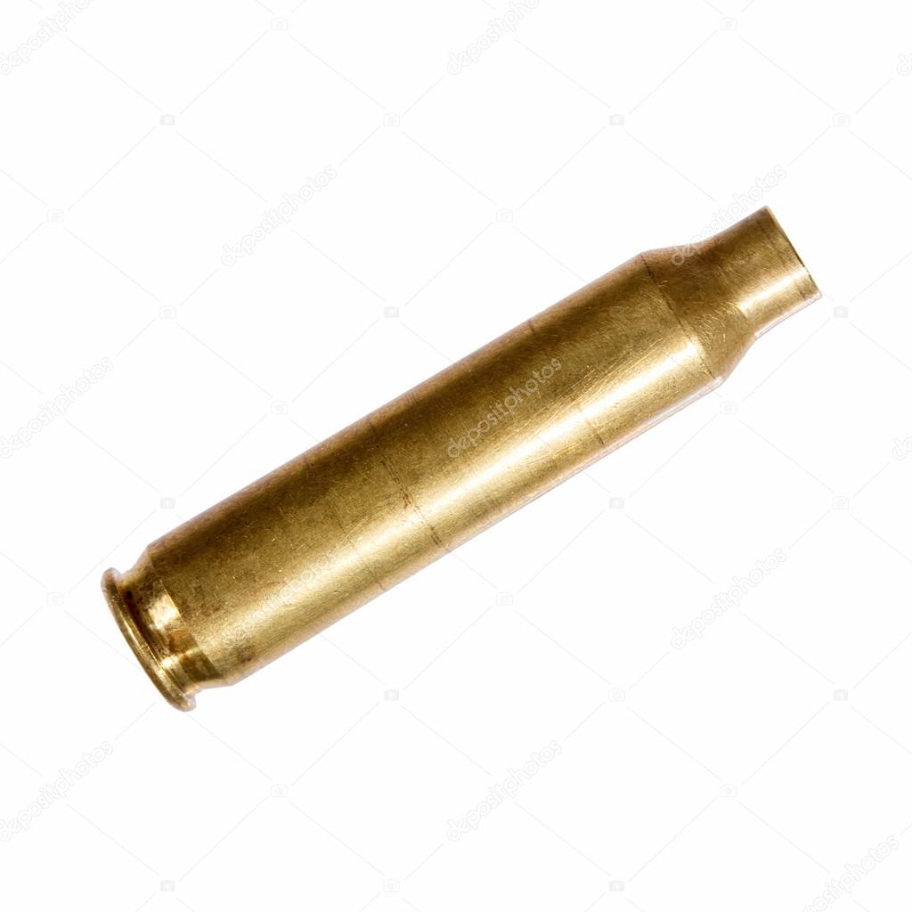 Close-up of an empty rifle bullet cartridge.