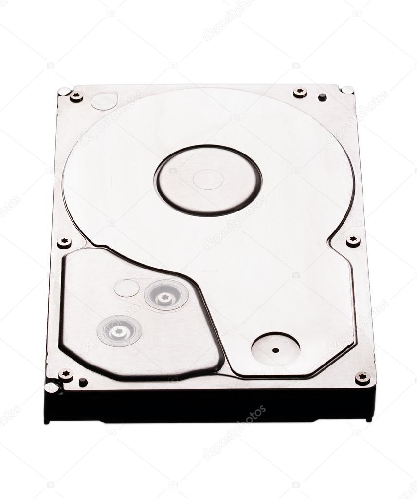 Computer hard drive on white background.