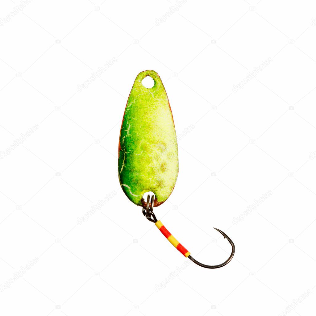 Old fishing lure isolated on white.
