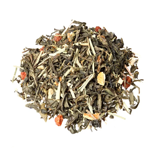 Tekstura suche ziołowe herbaty z mięty, truskawki i plastry le — Zdjęcie stockowe