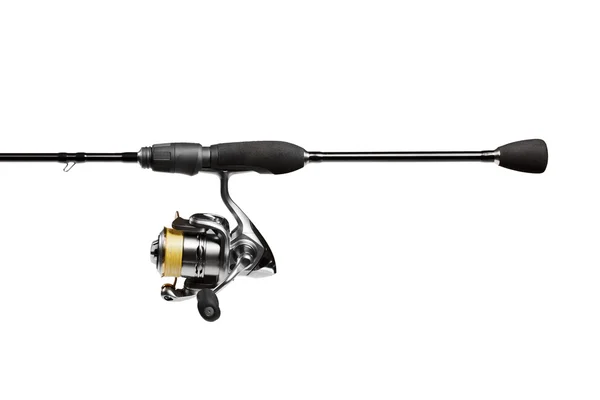 Exclusive custom fishing rod and professional reel isolated on white. — Stock Photo, Image