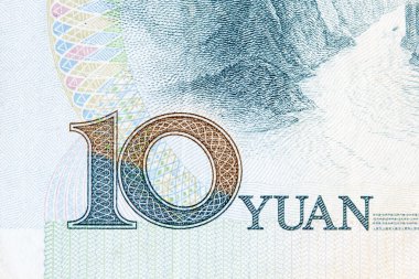 10 yuan parçası. Makro fotoğraf.