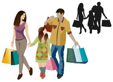 Vektör karikatür izole alışveriş aile