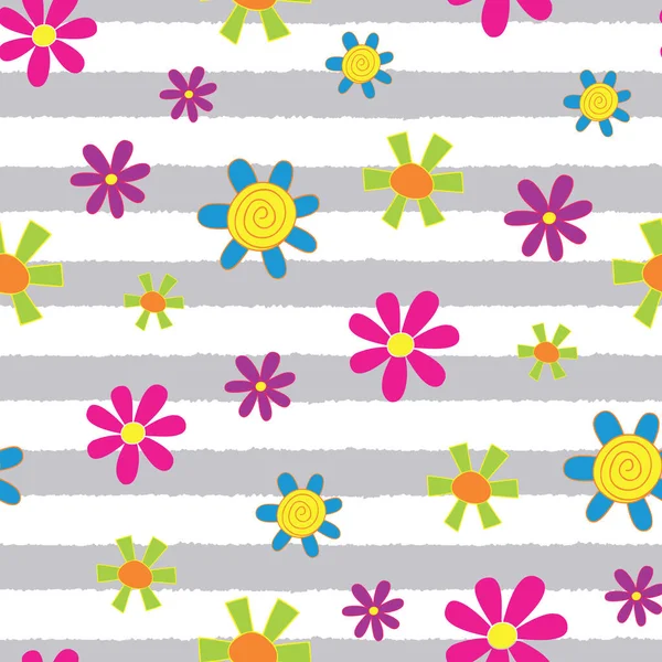 Divertido Diseño Floral Rayas Crea Patrón Repetición Sin Costuras Perfecto —  Fotos de Stock