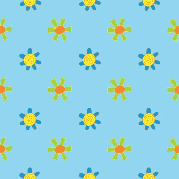 Pastel mavi arka plan ve eğlenceli bir çiçek tasarımı kusursuz bir tekrarlama kalıbı yaratır. El sanatları projeleri, ambalaj ve ürün tasarımı, dekor projeleri, kumaş & tekstil baskısı ve daha fazlası için mükemmel.