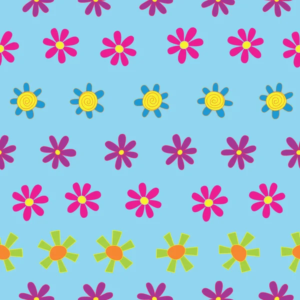 Pastel Mavi Arka Plandaki Eğlenceli Çiçek Çizgileri Kusursuz Bir Tekrarlama — Stok fotoğraf