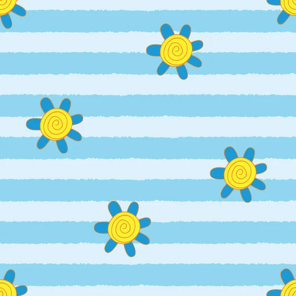 Mavi çizgili ve kıvrımlı çiçekli desenler pürüzsüz bir şekilde tekrarlanıyor. El sanatları projeleri, ambalaj ve ürün tasarımı, dekor projeleri, kumaş & tekstil baskısı ve daha fazlası için mükemmel.