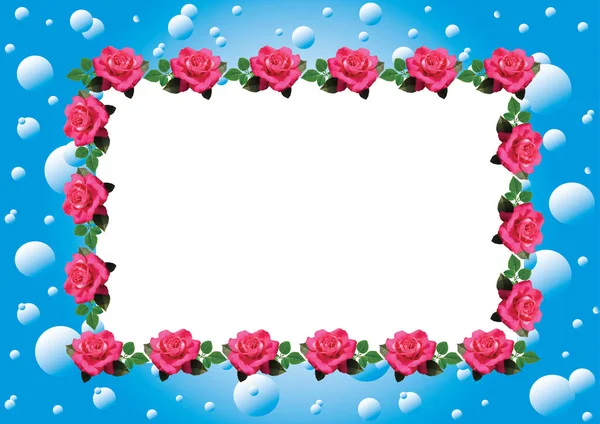 Natürlicher Blumenrahmen Mit Rosen Auf Einem Hintergrund Mit Einem Wassermotiv — Stockfoto