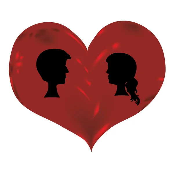 Silhouetten Van Liefhebbende Man Vrouw Hart Nieren Illustratie Witte Achtergrond — Stockvector