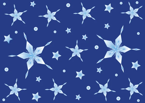 Winter Evening Blue Sky Seamless Pattern Print Wallpaper Stars Snow — Stock Vector
