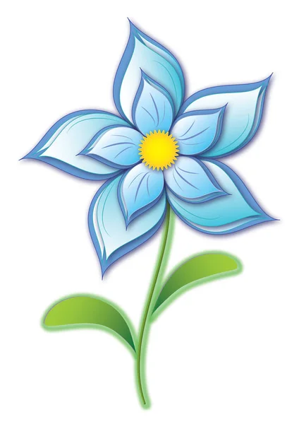 Illustration Blue Cornflower Flower Stem Leaves White Background Colorful Blooming — 图库照片